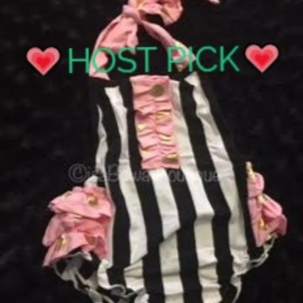 Black/White Stripe w/ Pink Gold Dot Bubble Romper  3296  Med 6-12M NWT Boutique